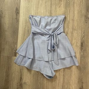 forever 21 light blue romper strapless with waist tie